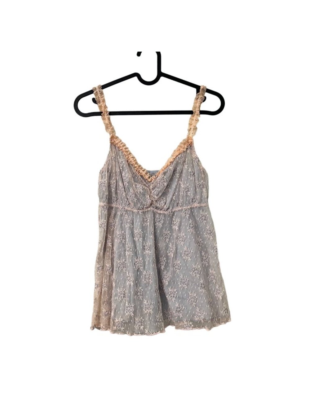 Wendy Glez Pink Blue French Lace Whimsical Fairy Babydoll Tank Top Womens M